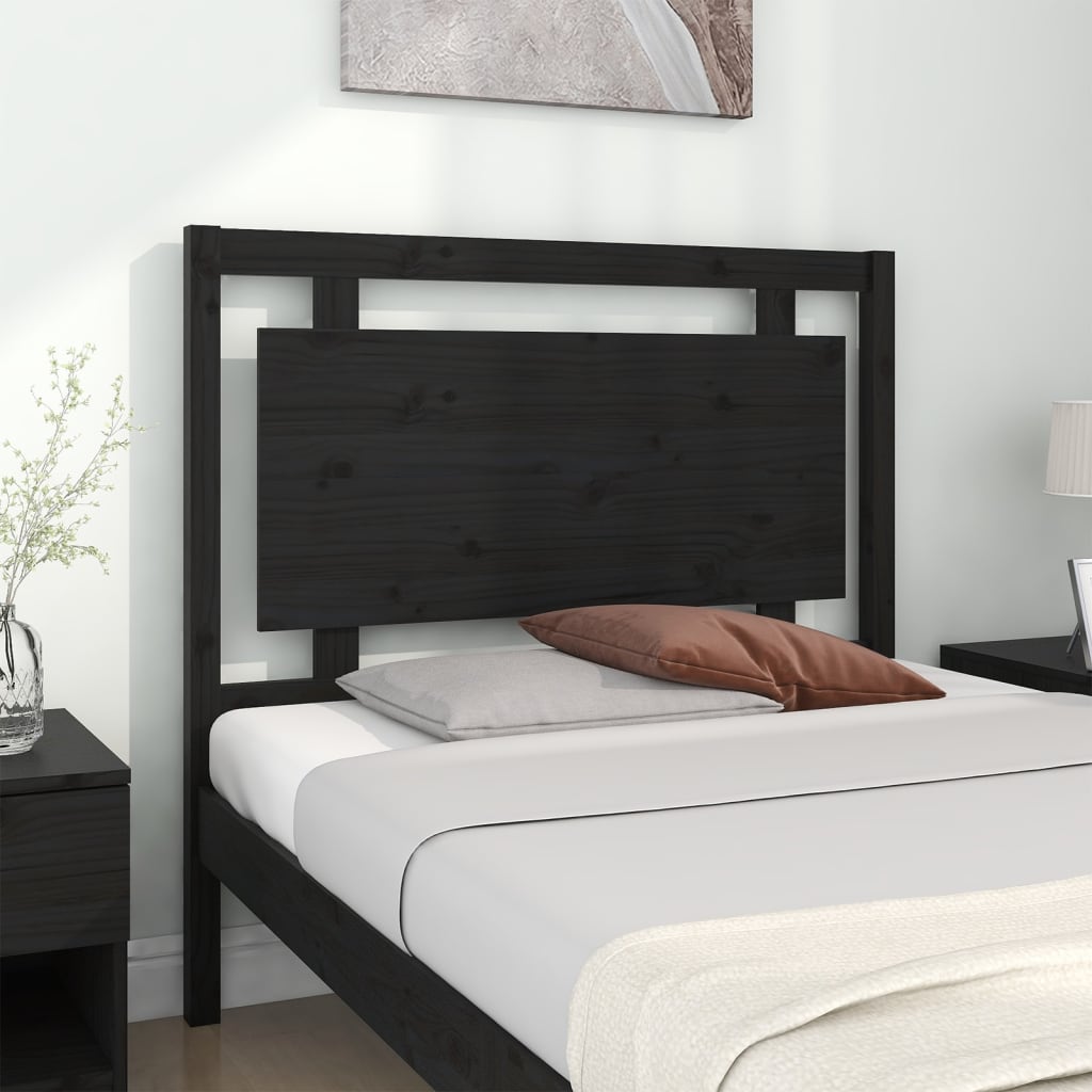 Bed Headboard Black 105.5X4X100 Cm Solid Pine Wood