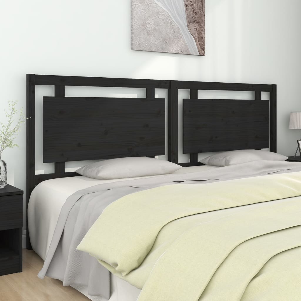 Bed Headboard Black 205.5X4X100 Cm Solid Pine Wood