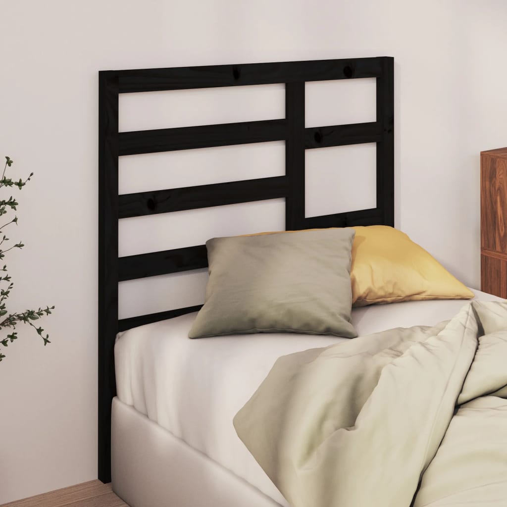 Bed Headboard Black 81X4X104 Cm Solid Wood Pine