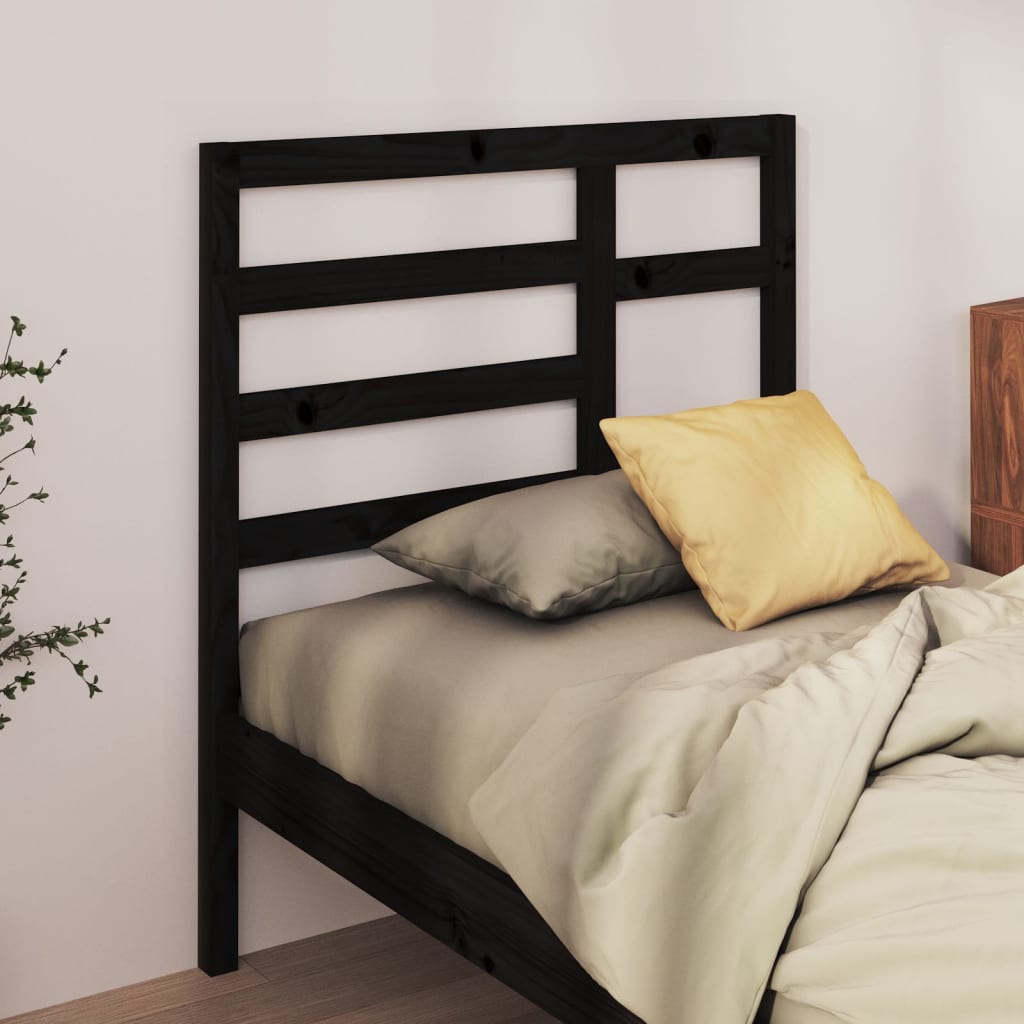 Bed Headboard Black 81X4X104 Cm Solid Wood Pine