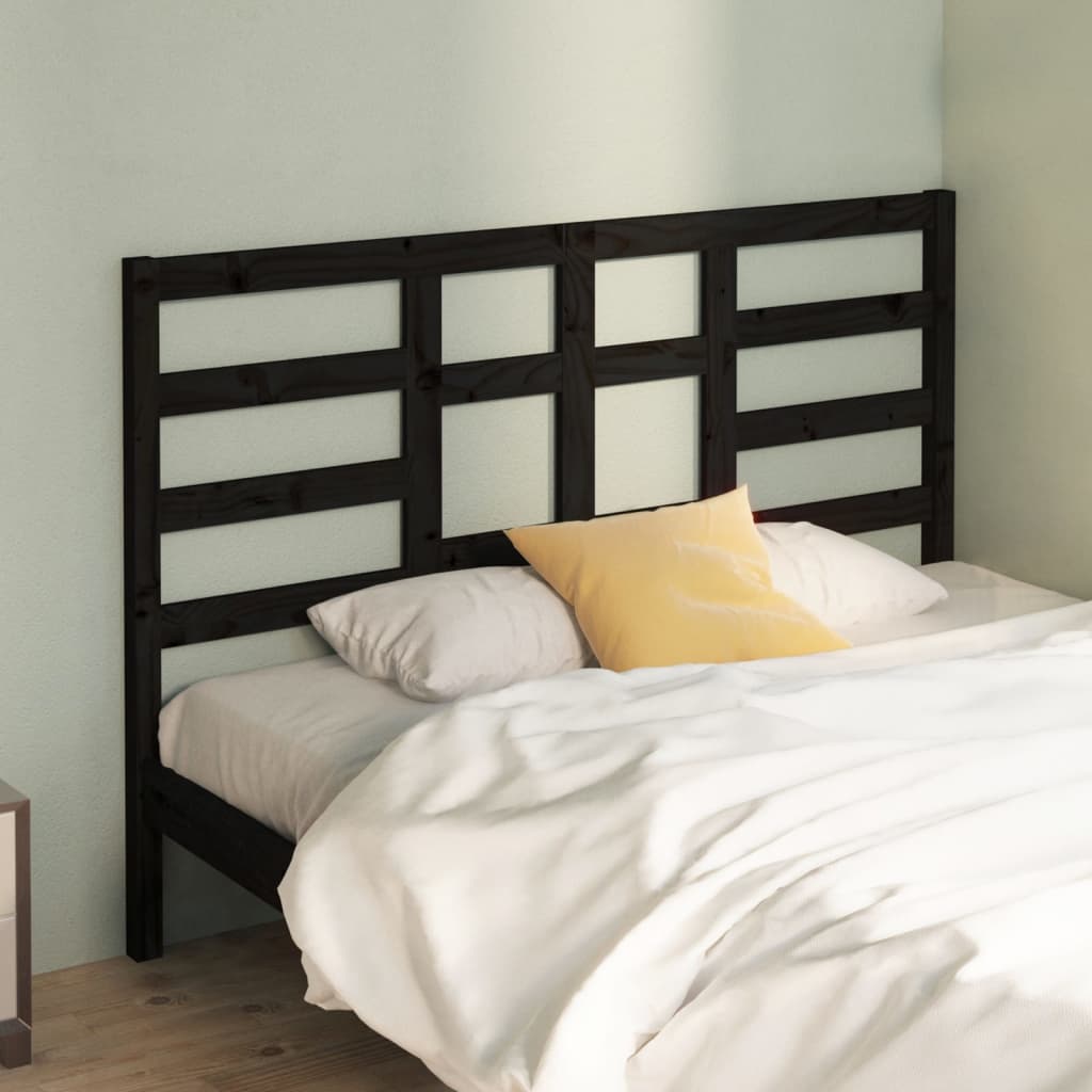 Bed Headboard Black 126X4X104 Cm Solid Wood Pine