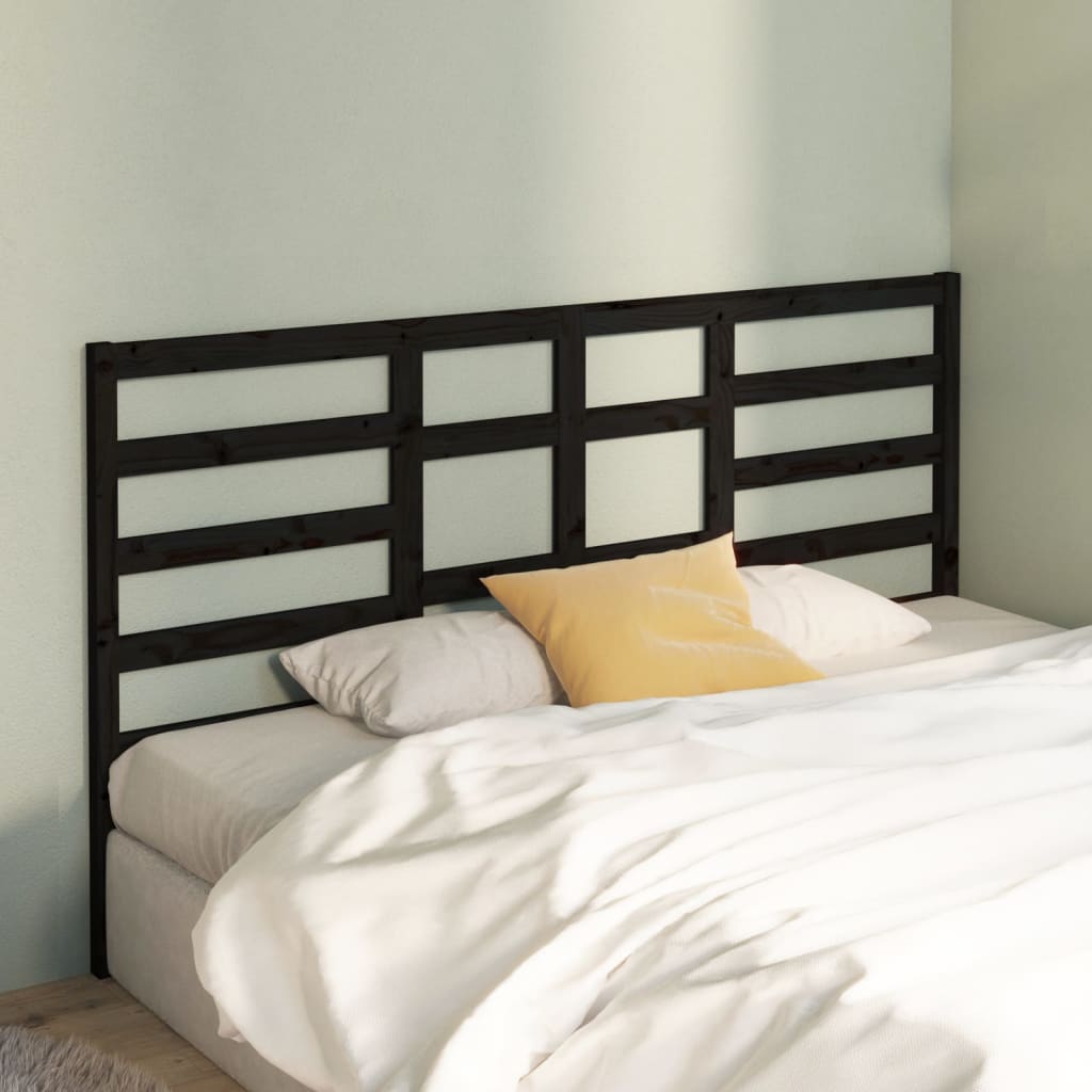 Bed Headboard Black 206X4X104 Cm Solid Wood Pine