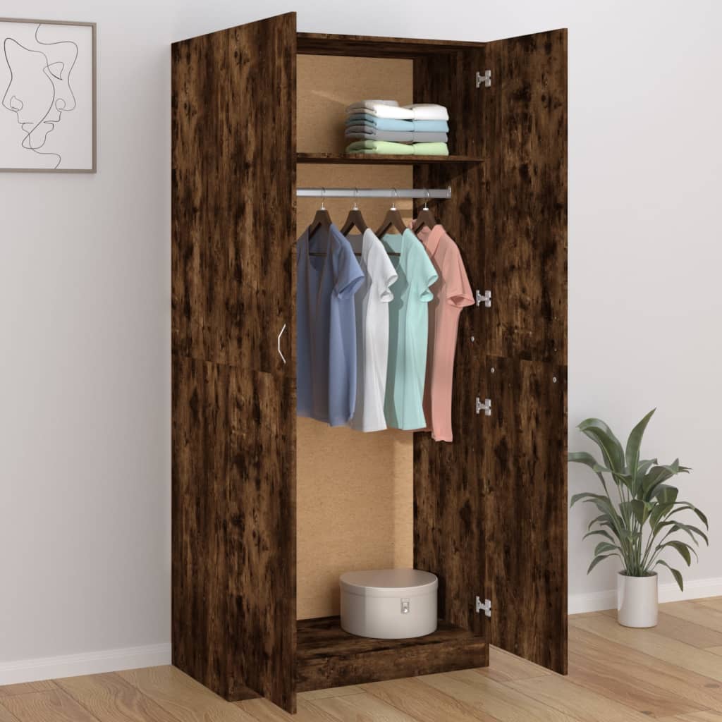 Wardrobe Smoked Oak 90X50X200 Cm Engineered Wood