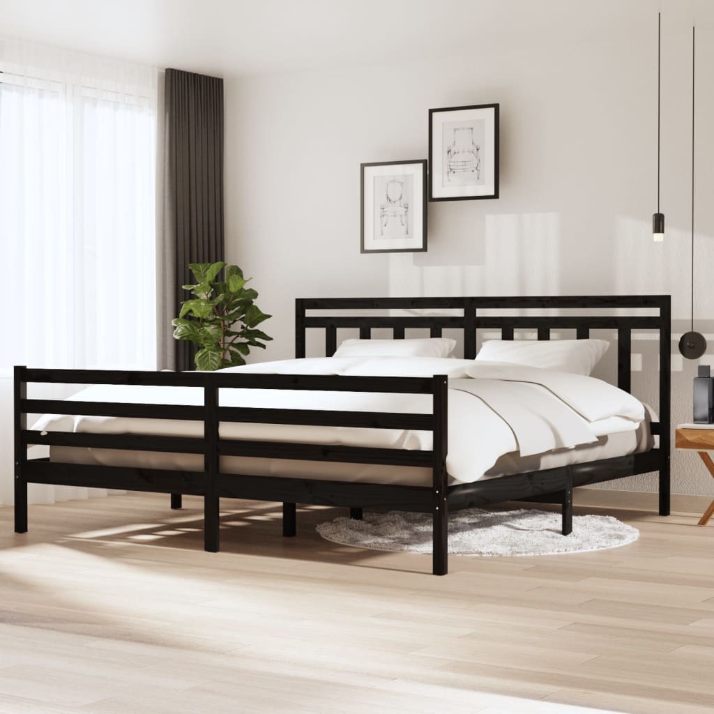 3100678 Bed Frame Without Mattress Black Solid Wood 200X200 Cm (810454+814118)