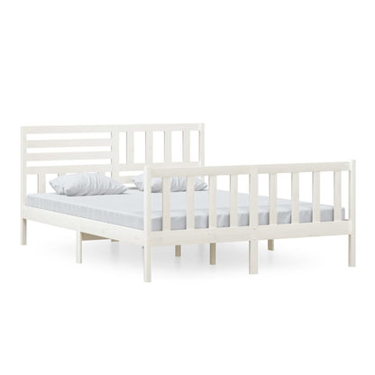 Bed Frame White 150X200 Cm King Size Solid Wood