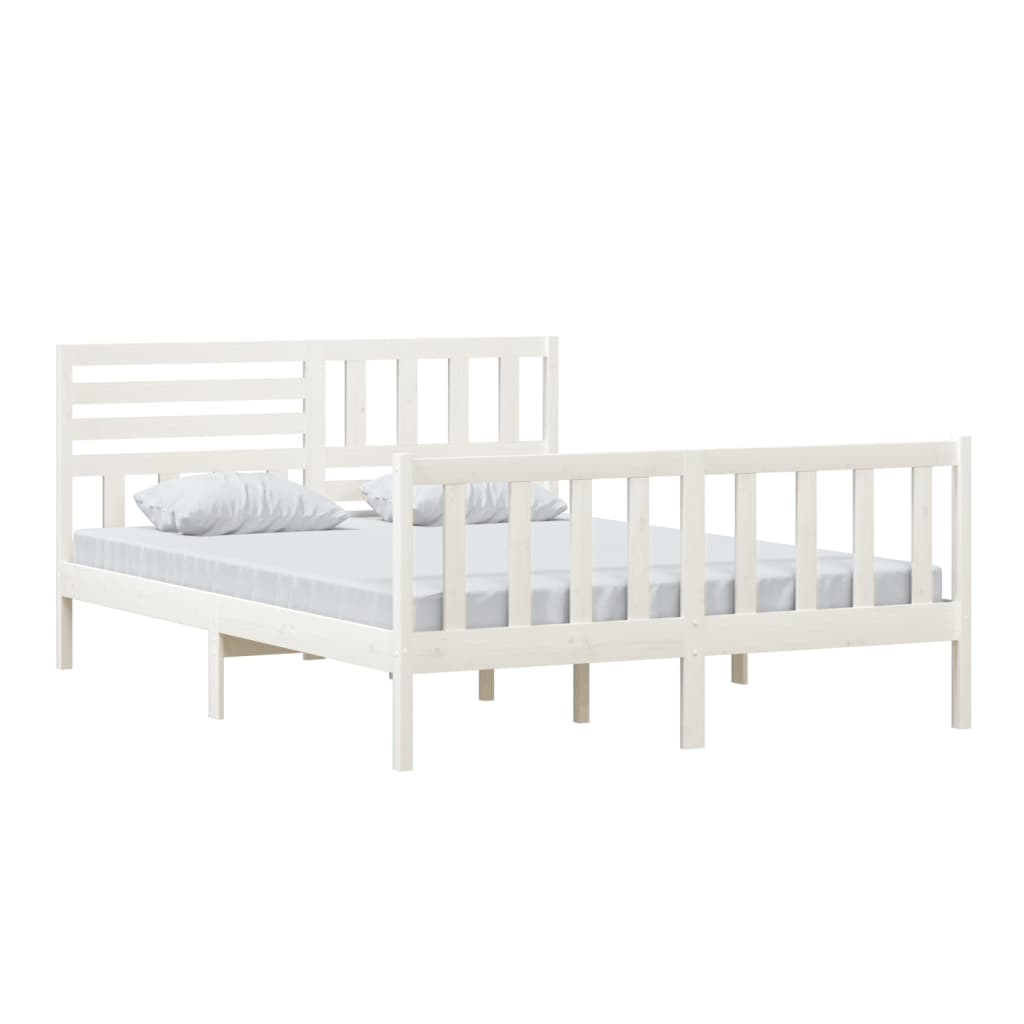 Bed Frame White 150X200 Cm King Size Solid Wood