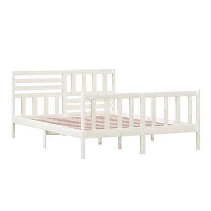 Bed Frame White 150X200 Cm King Size Solid Wood