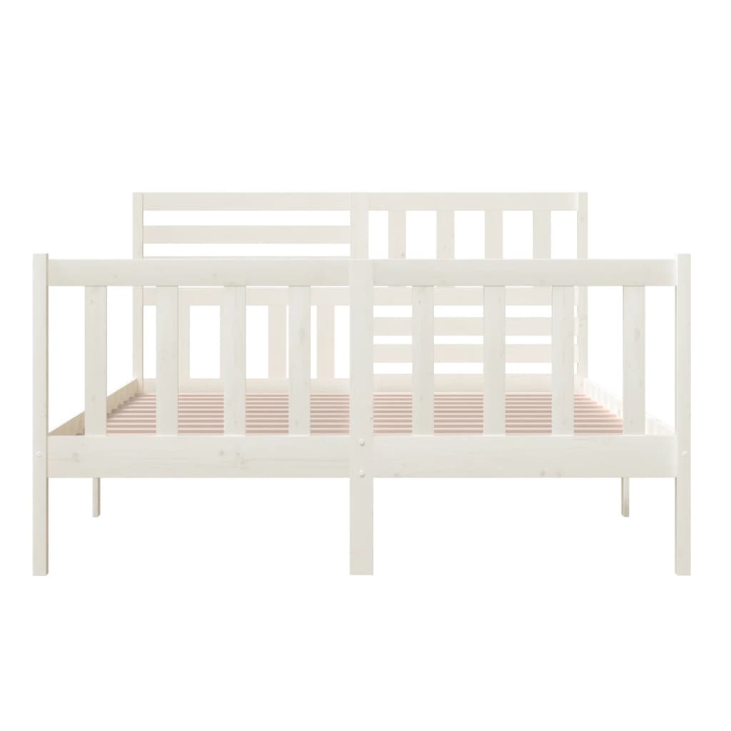 Bed Frame White 150X200 Cm King Size Solid Wood