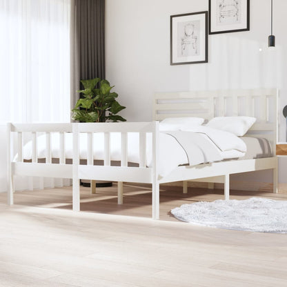 Bed Frame White 150X200 Cm King Size Solid Wood