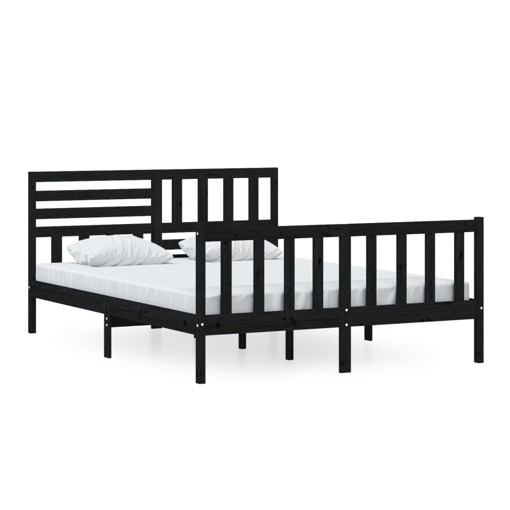 Bed Frame Black 150X200 Cm King Size Solid Wood