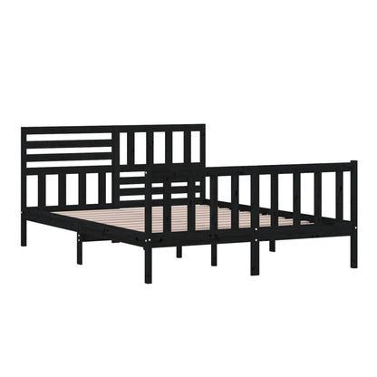 Bed Frame Black 150X200 Cm King Size Solid Wood