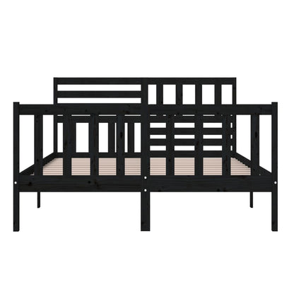 Bed Frame Black 150X200 Cm King Size Solid Wood