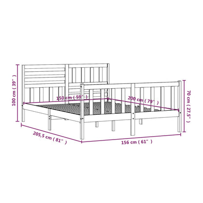 Bed Frame Black 150X200 Cm King Size Solid Wood