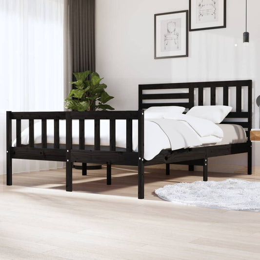 Bed Frame Black 150X200 Cm King Size Solid Wood