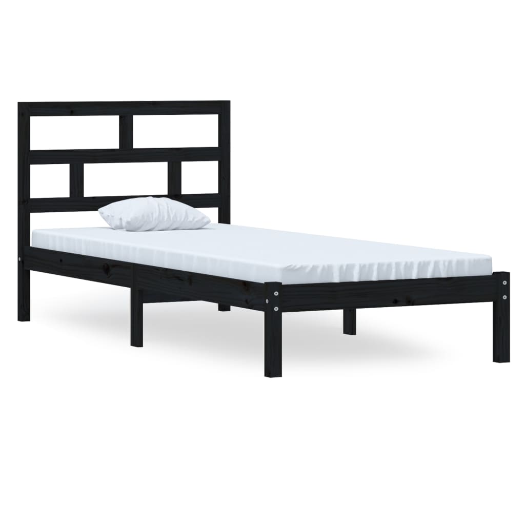 Bed Frame Black Solid Wood Pine 100X200 Cm