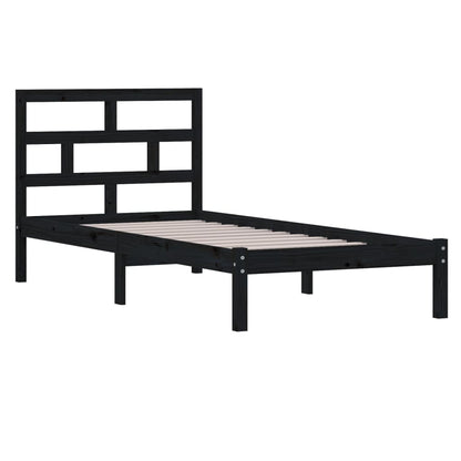 Bed Frame Black Solid Wood Pine 100X200 Cm