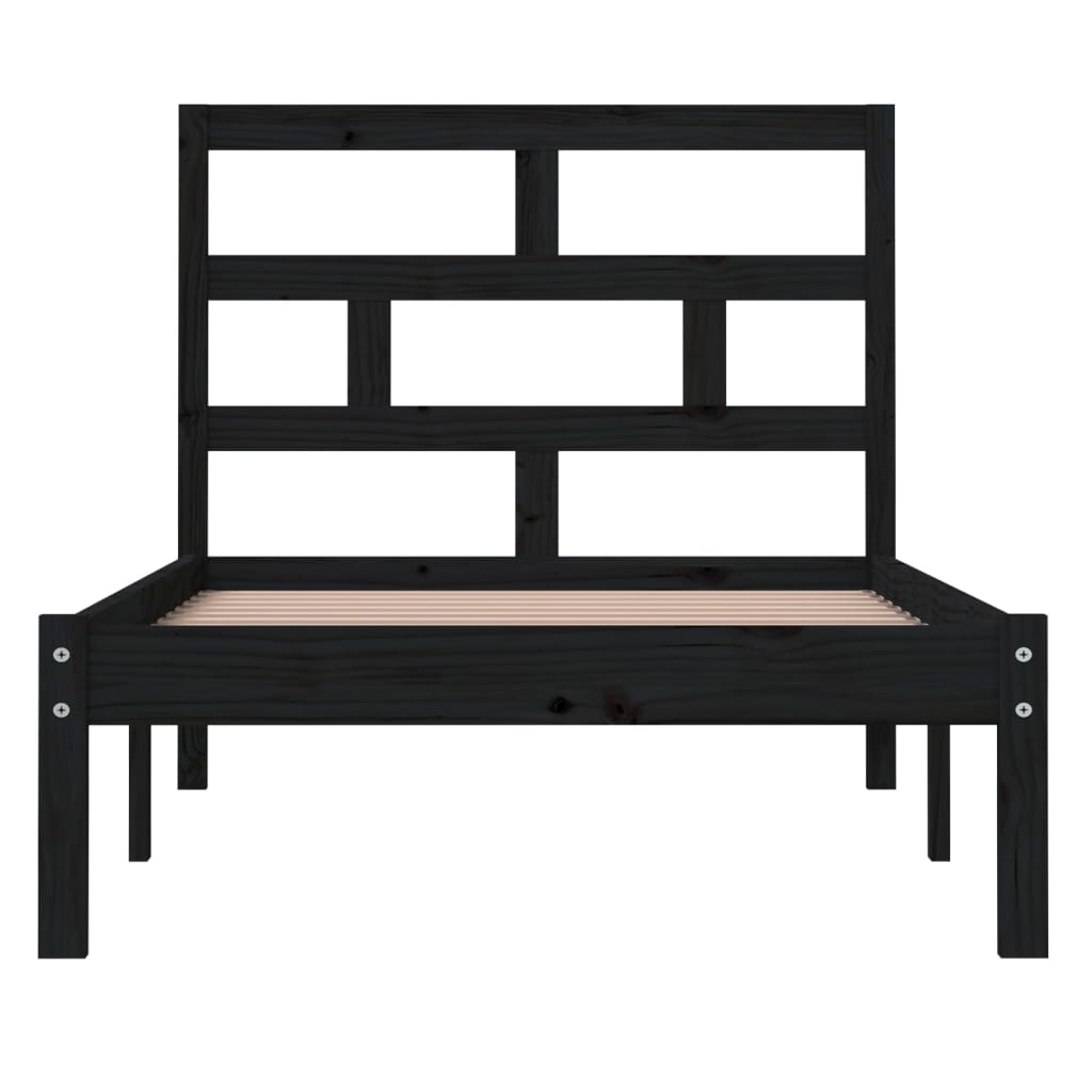 Bed Frame Black Solid Wood Pine 100X200 Cm