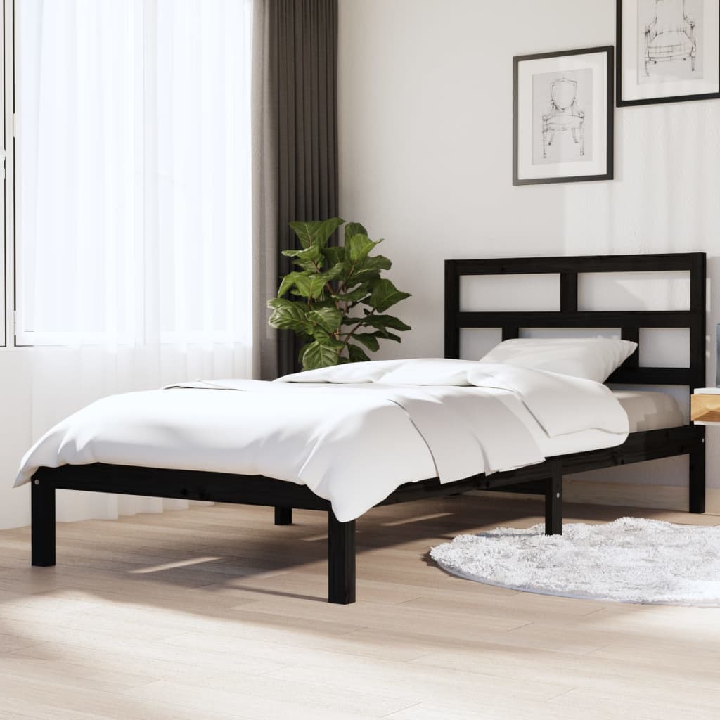 Bed Frame Black Solid Wood Pine 100X200 Cm