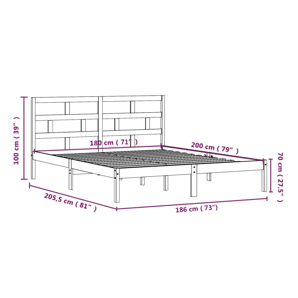 Bed Frame 180X200 Cm Super King Size Solid Wood