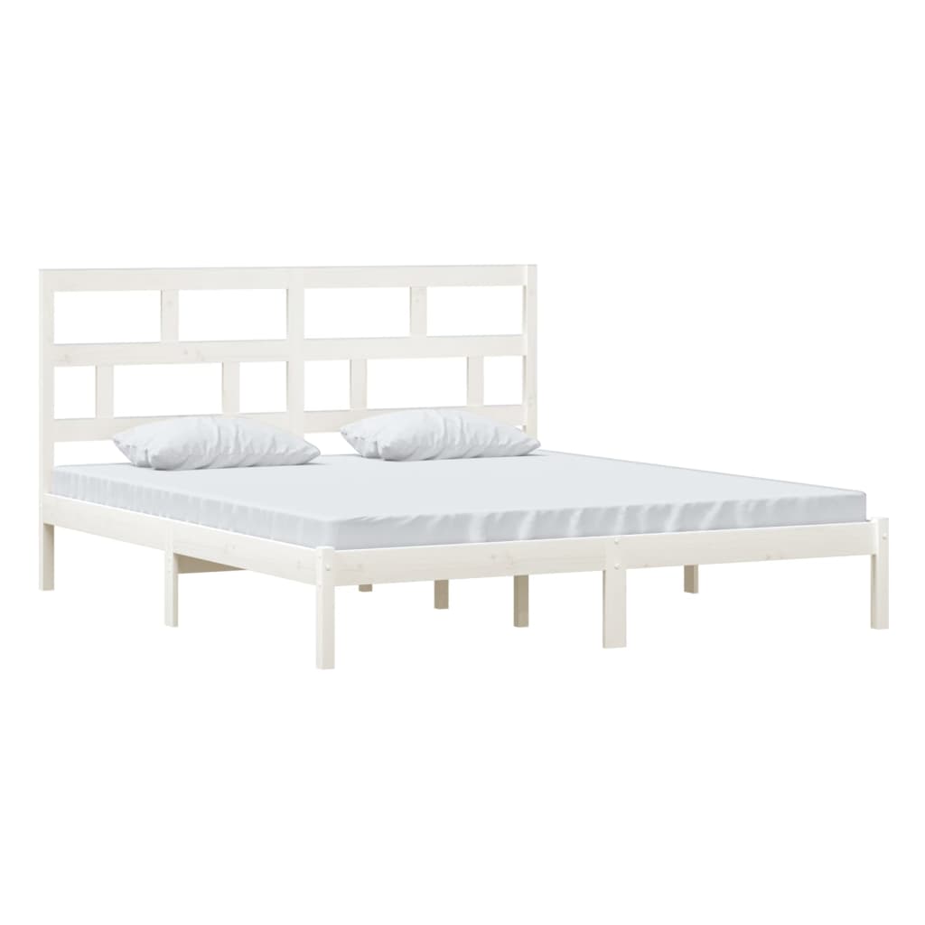 Bed Frame White 180X200 Cm Super King Size Solid Wood