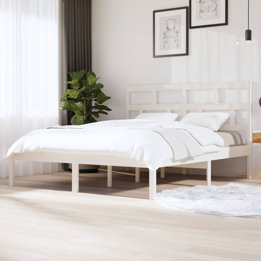 Bed Frame White 180X200 Cm Super King Size Solid Wood