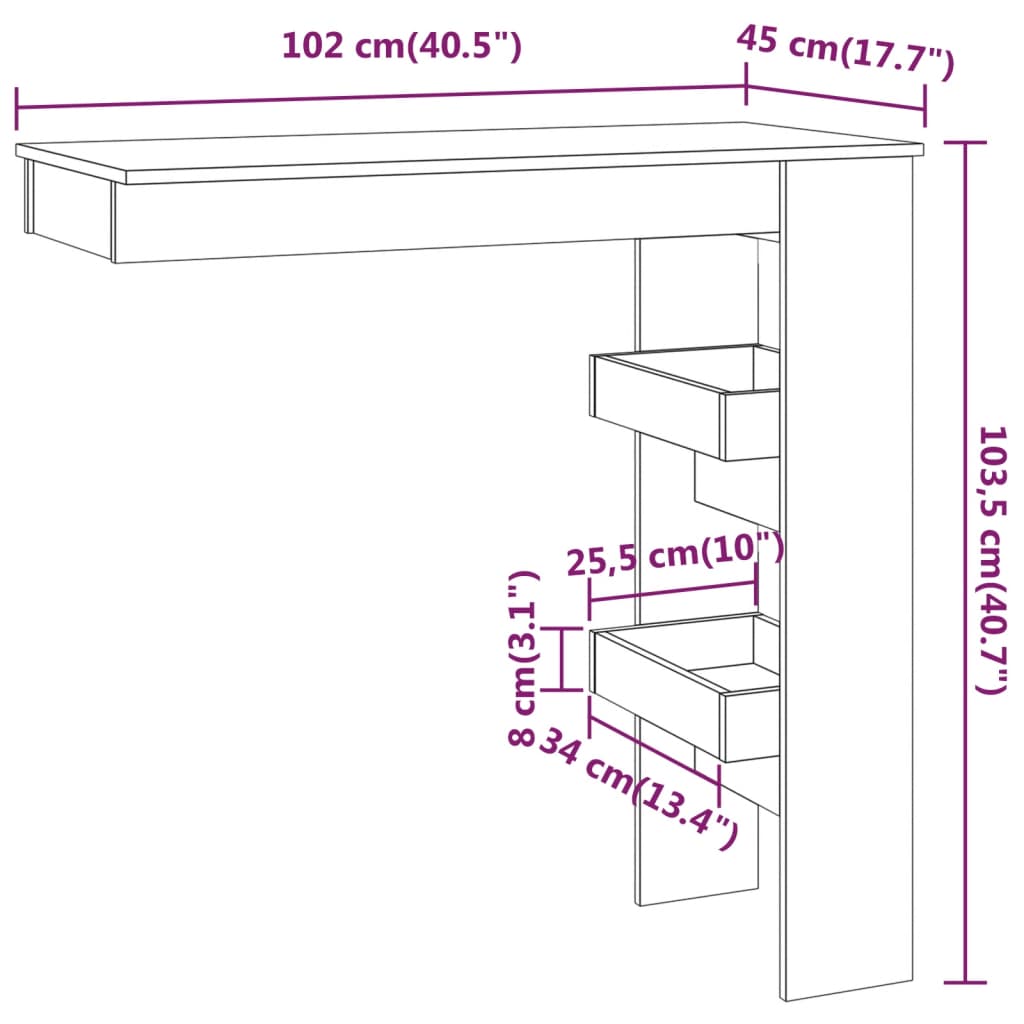 Wall Bar Table Sonoma Oak 102X45X103.5 Cm Engineered Wood