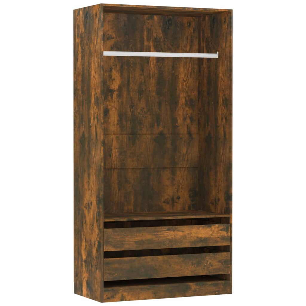 Wardrobe Smoked Oak 100X50X200 Cm Engineered Wood | Hinged | Smoked Oak | Drawers | 2 Doors | 100cm