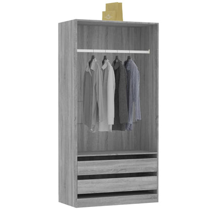 Wardrobe Grey Sonoma | Hinged | Grey | 2 Drawers | 2 Doors | 100cm