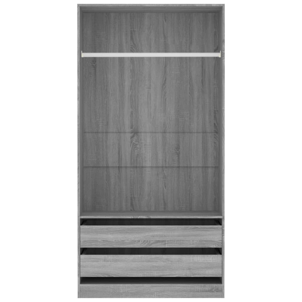 Wardrobe Grey Sonoma | Hinged | Grey | 2 Drawers | 2 Doors | 100cm