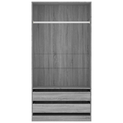 Wardrobe Grey Sonoma | Hinged | Grey | 2 Drawers | 2 Doors | 100cm