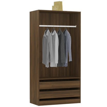 Wardrobe Brown Oak | Hinged | Brown Oak | Drawers | 2 Doors | 100cm