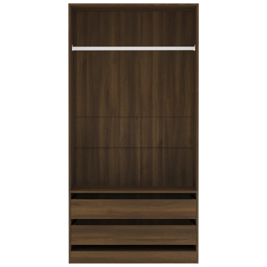 Wardrobe Brown Oak | Hinged | Brown Oak | Drawers | 2 Doors | 100cm