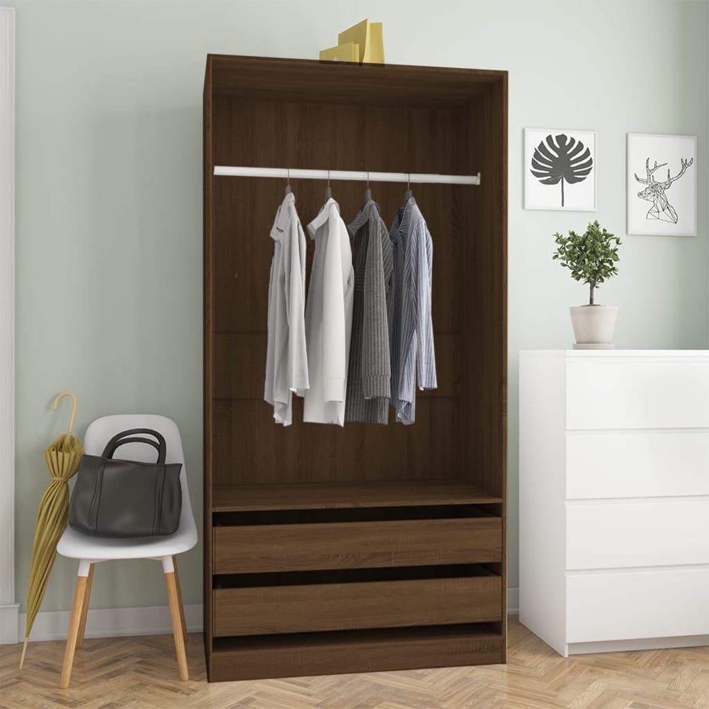 Wardrobe Brown Oak 100X50X200 Cm Engineered Wood