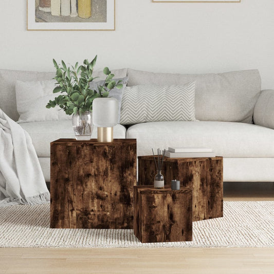 Side Tables 3 Pcs Smoked Oak Engineered Wood