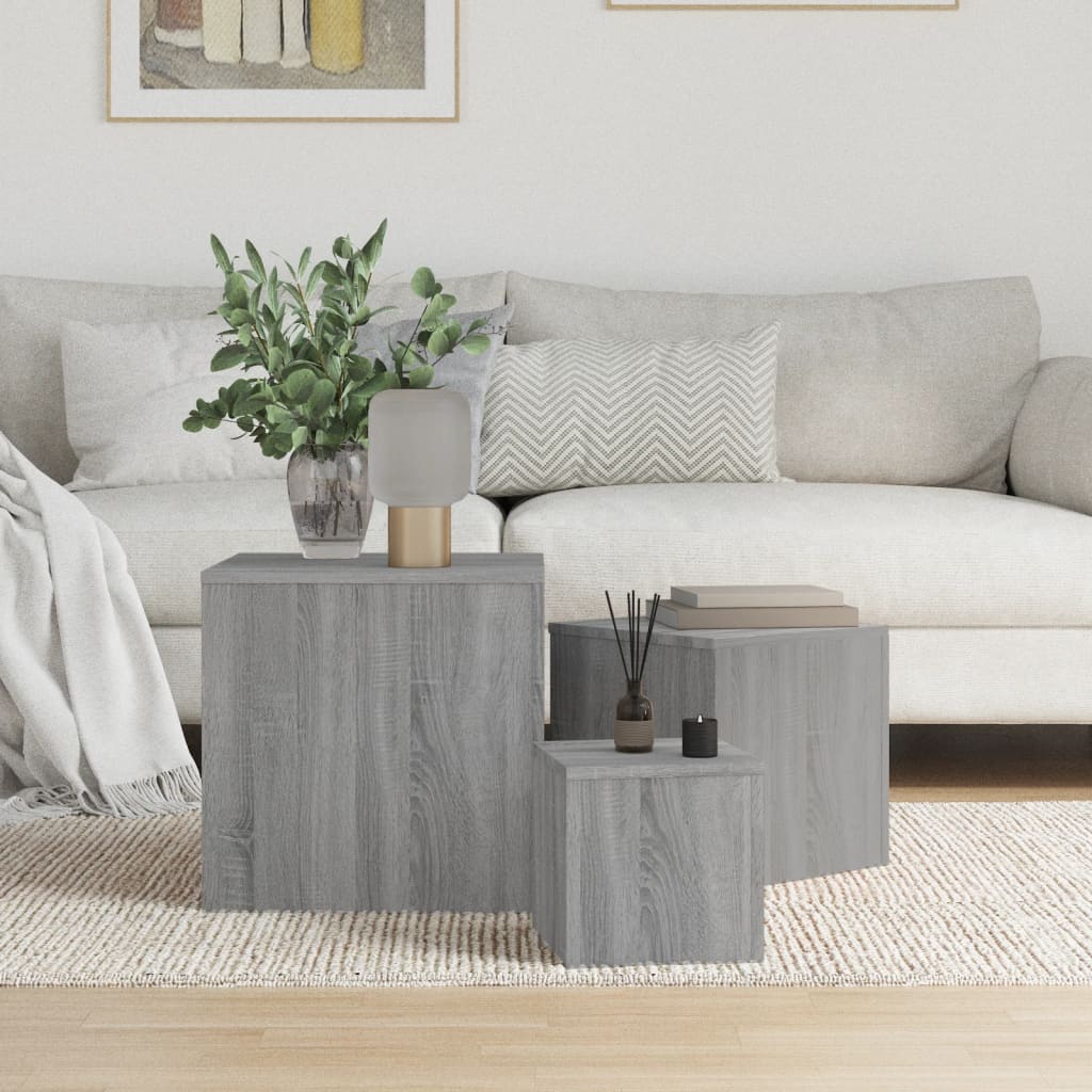 Side Tables 3 Pcs Grey Sonoma Engineered Wood