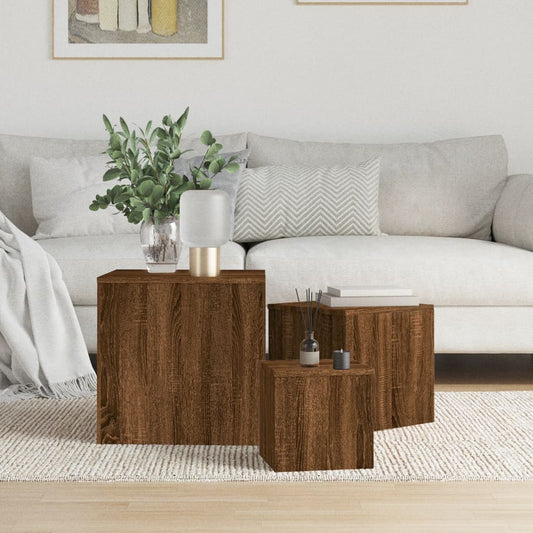 Side Tables 3 Pcs Brown Oak Engineered Wood