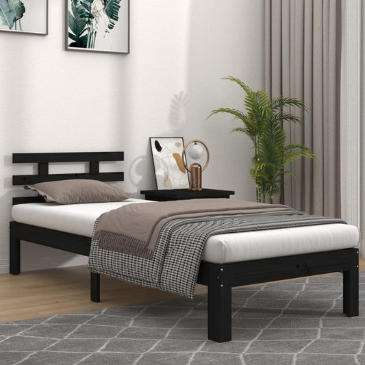 Bed Frame Without Mattress Black Solid Wood 100X200 Cm