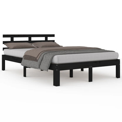 Bed Frame Without Mattress Black Solid Wood 150X200 Cm King Size King Size