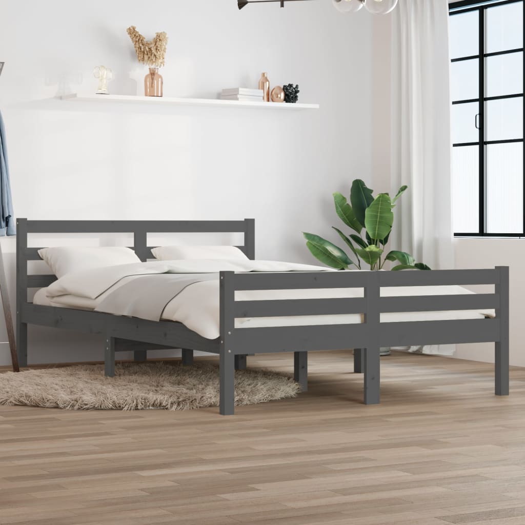 Bed Frame Grey Solid Wood 120X190 Cm Small Double