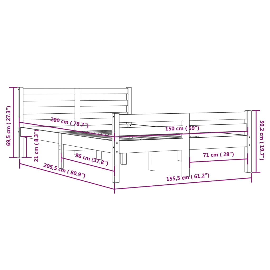 Bed Frame Solid Wood 150X200 Cm King Size