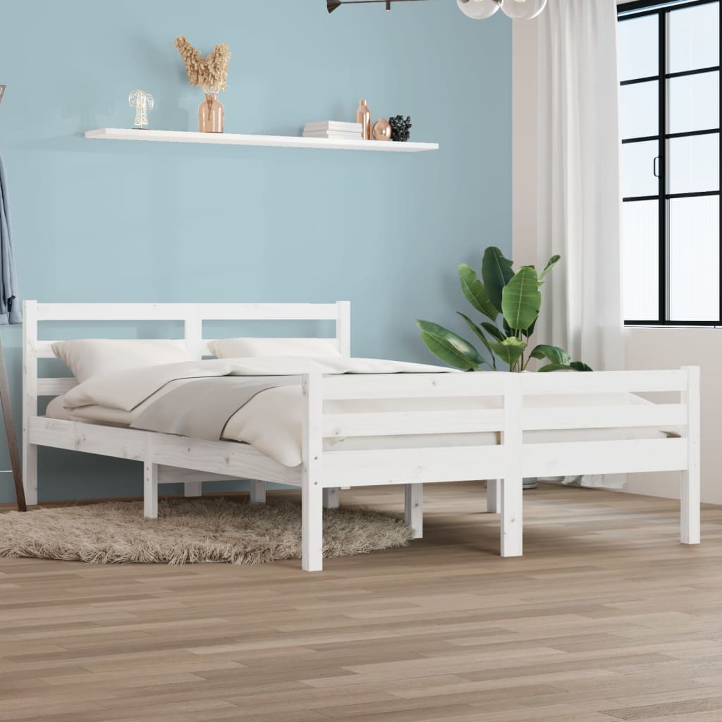 Bed Frame White Solid Wood 150X200 Cm King Size