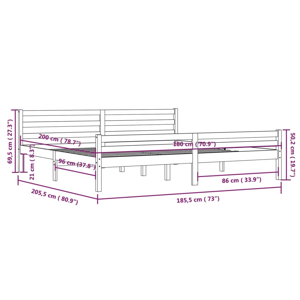 Bed Frame White Solid Wood 180X200 Cm Super King Size