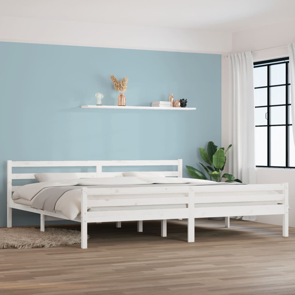 Bed Frame White Solid Wood 180X200 Cm Super King Size