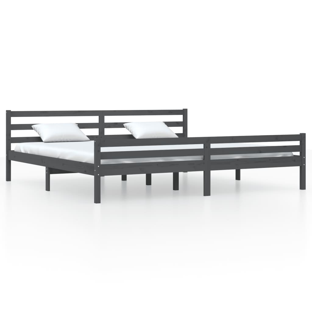 Bed Frame Grey Solid Wood 180X200 Cm Super King Size