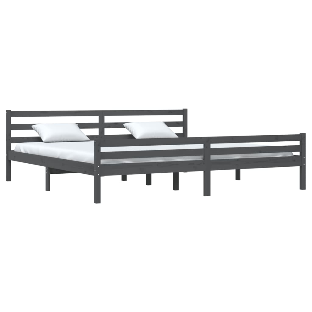 Bed Frame Grey Solid Wood 180X200 Cm Super King Size