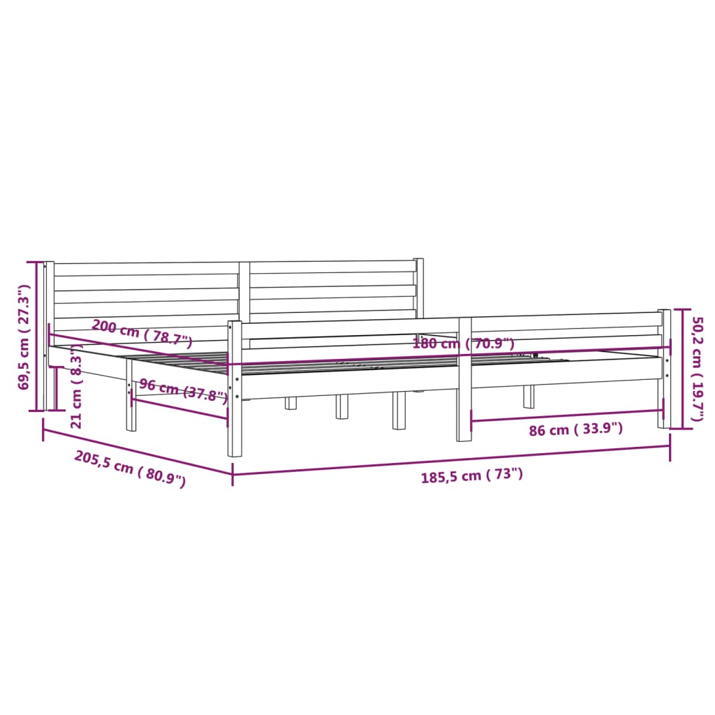 Bed Frame Grey Solid Wood 180X200 Cm Super King Size