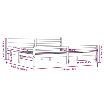 Bed Frame Grey Solid Wood 180X200 Cm Super King Size