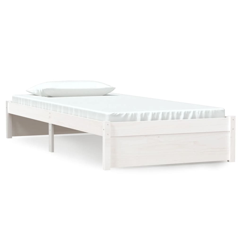 Bed Frame White Solid Wood 90X190 Cm Single