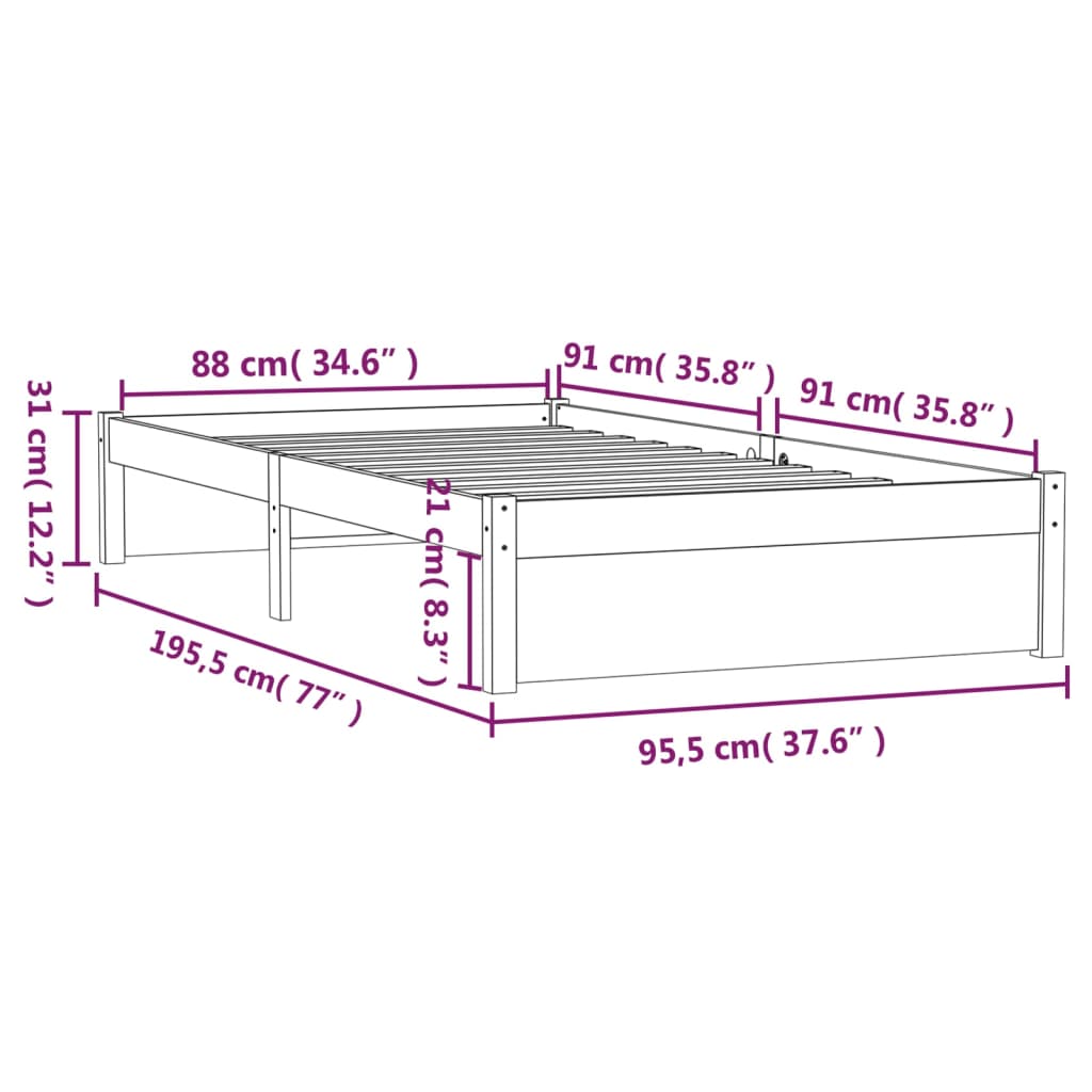 Bed Frame White Solid Wood 90X190 Cm Single