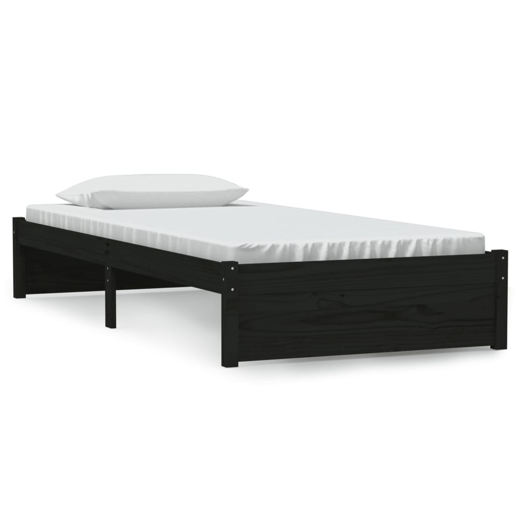 Bed Frame Black Solid Wood 90X190 Cm Single